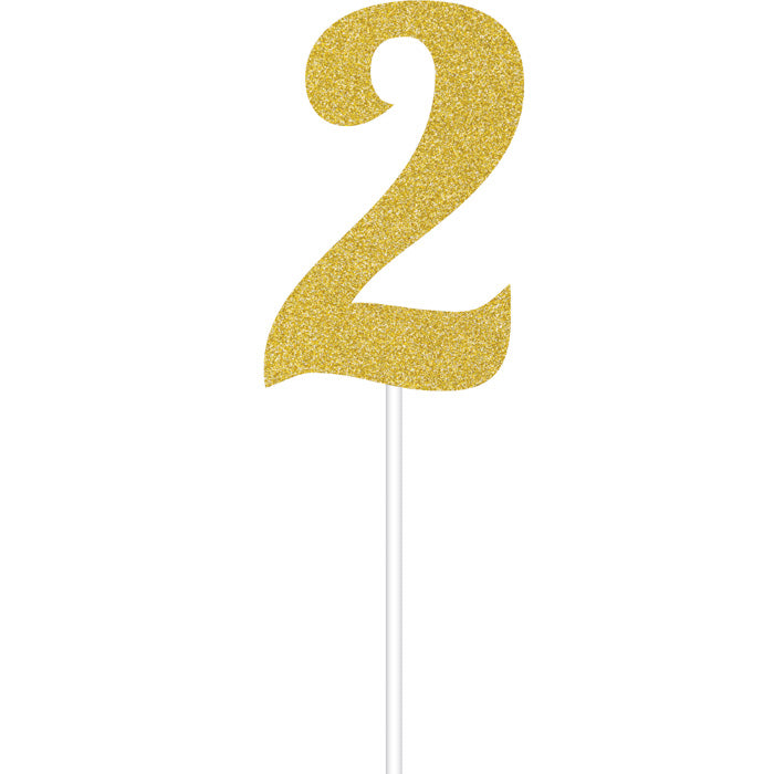 Bulk Gold Glitter #2 Cake Toppers (12 per Case)