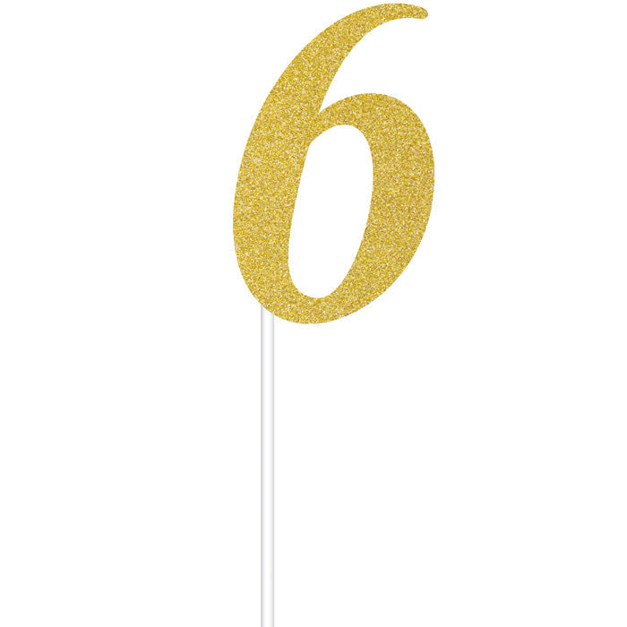 Bulk Gold Glitter #6 Cake Toppers (12 per Case)