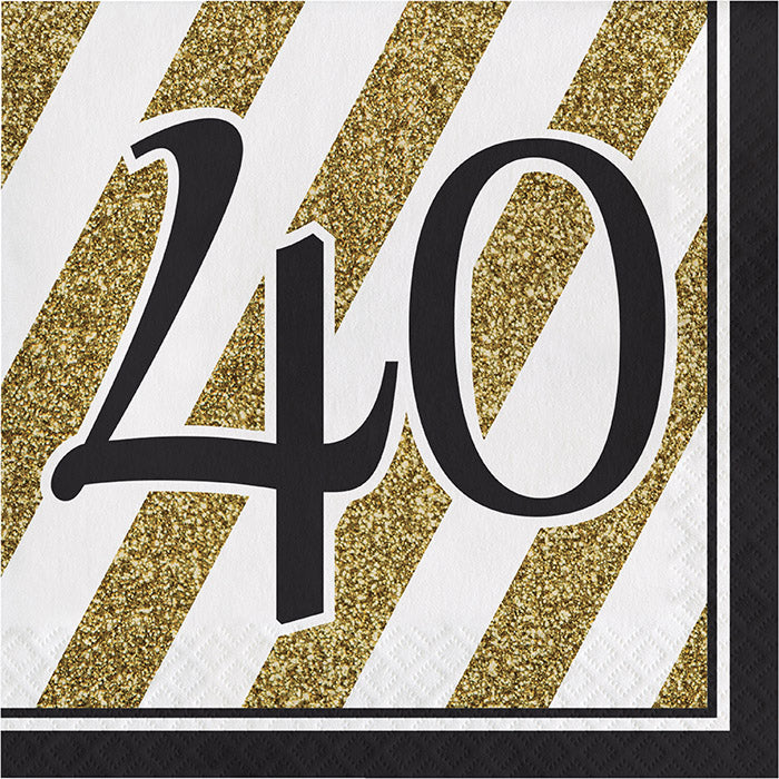 Bulk Black and Gold 40th Birthday Luncheon Napkins (192 per Case)