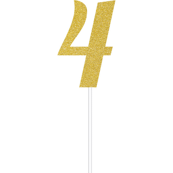 Bulk Gold Glitter #4 Cake Toppers (12 per Case)