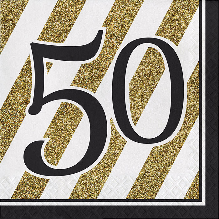 Bulk Black and Gold 50th Birthday Luncheon Napkins (192 per Case)