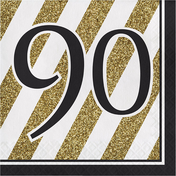 Bulk Black and Gold 90th Birthday Luncheon Napkins (192 per Case)