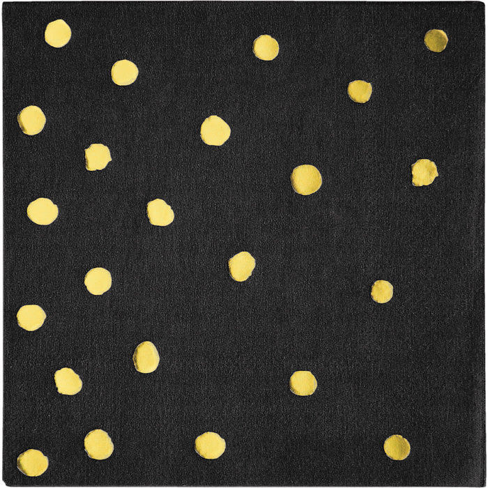 Bulk Black and Gold Foil Dot Beverage Napkins (192 per Case)