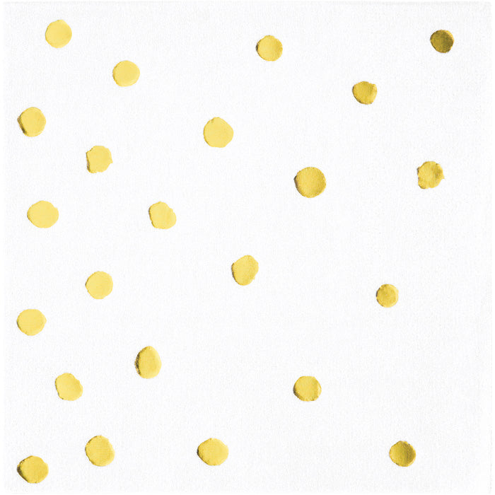 Bulk White and Gold Foil Dot Beverage Napkins (192 per Case)