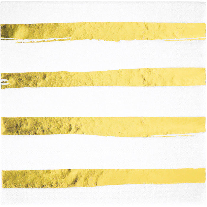 Bulk White and Gold Foil Striped Luncheon Napkins (192 per Case)