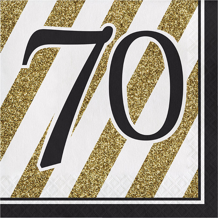 Bulk Black and Gold 70th Birthday Luncheon Napkins (192 per Case)