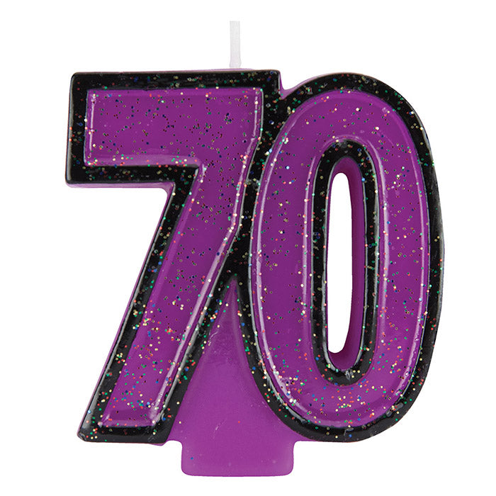 Bulk 70th Birthday Glitter Candles (6 per Case)