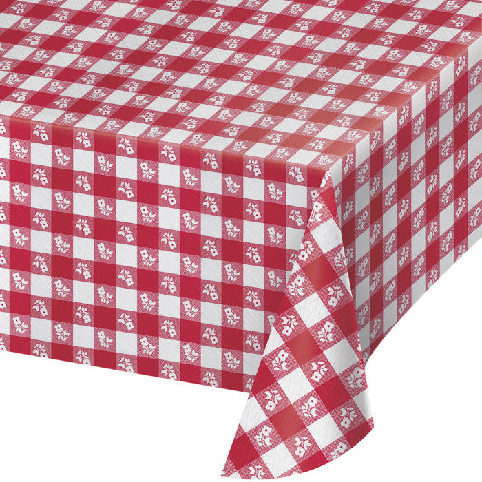 Bulk Red Gingham 54" x 108" Plastic Table Covers (12 per Case)