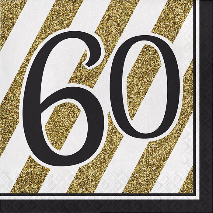 Bulk Black and Gold 60th Birthday Luncheon Napkins (192 per Case)