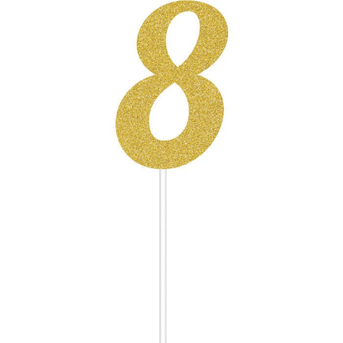 Bulk Gold Glitter #8 Cake Toppers (12 per Case)