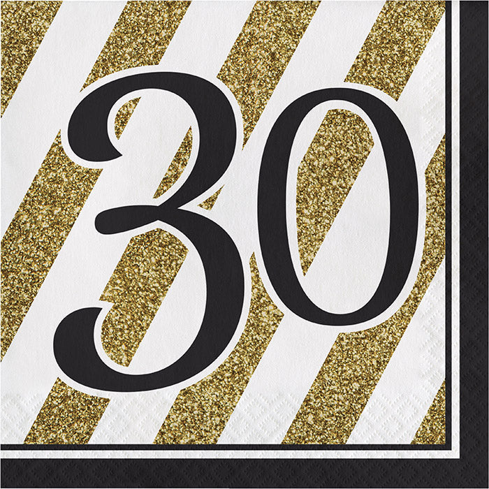 Bulk Black and Gold 30th Birthday Luncheon Napkins (192 per Case)