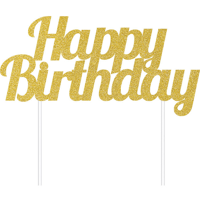 Bulk Gold Glitter Happy Birthday Cake Toppers (12 per Case)