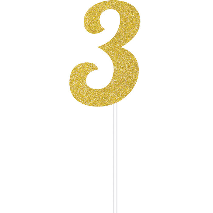 Bulk Gold Glitter #3 Cake Toppers (12 per Case)