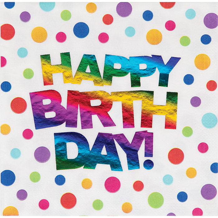 Bulk Rainbow Foil Birthday Luncheon Napkins (192 per Case)