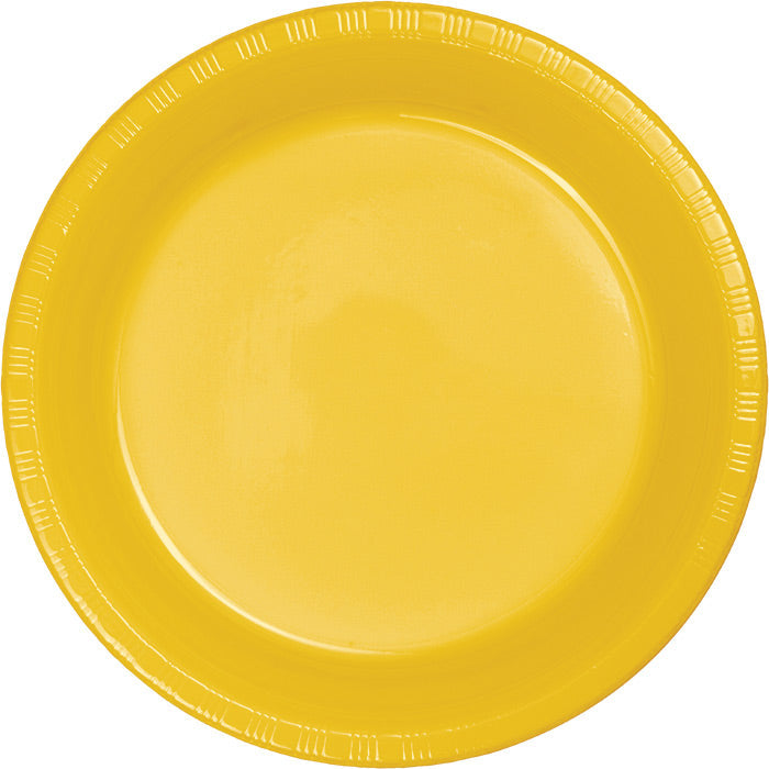 Bulk School Bus Yellow 6.75 inch Plastic Dessert Plates (240 per Case)