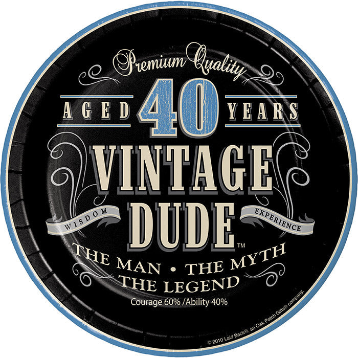 Bulk Vintage Dude Paper Dessert Plates "40" (96 per Case)