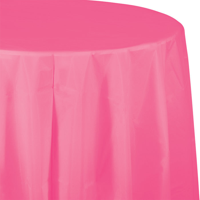 Bulk Candy Pink Round Plastic 82 inch Table Covers (12 per Case)