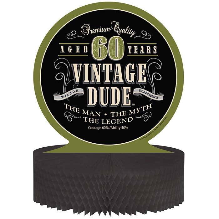 Bulk Vintage Dude Honeycomb Centerpiece "60" (6 per Case)