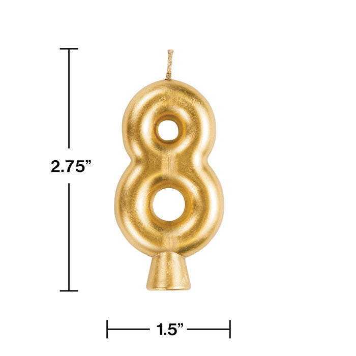 Bulk Gold Number 8 Candles (12 per Case)