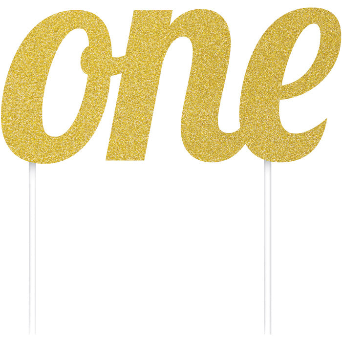 Bulk Gold "One" Birthday Cake Toppers (12 per Case)