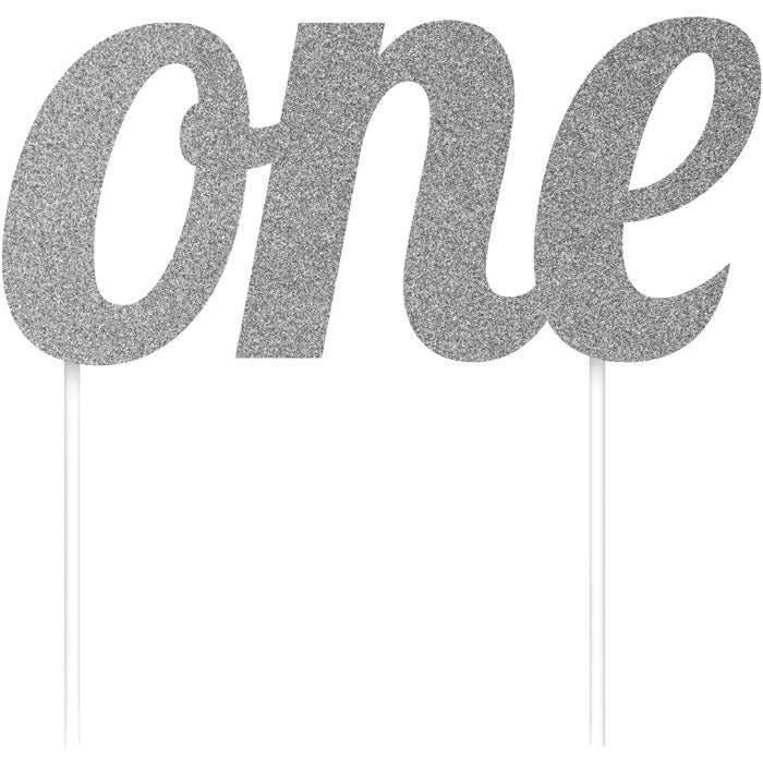 Bulk Silver "One" Cake Toppers (12 per Case)