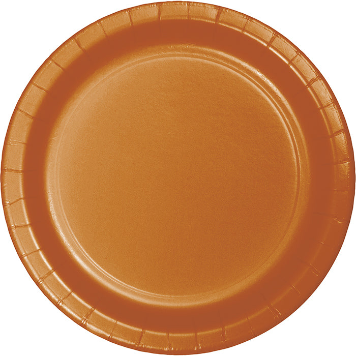 Bulk Pumpkin Spice Orange Paper 6.75 inch Dessert Plates (240 per Case)