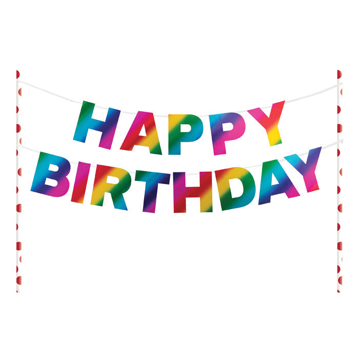 Bulk Rainbow Foil Happy Birthday Cake Banners (12 per Case)