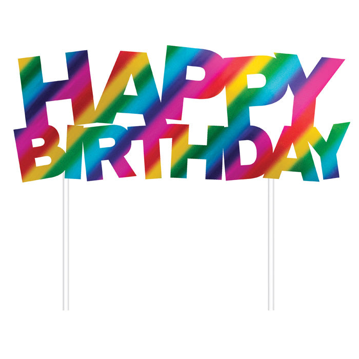 Bulk Rainbow Foil Happy Birthday Cake Toppers (12 per Case)