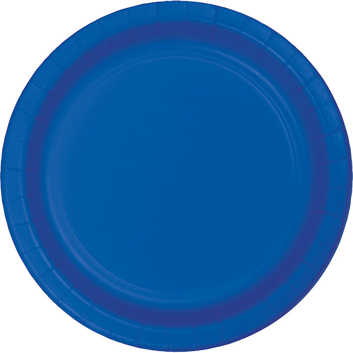 Bulk Cobalt Blue Value Friendly Paper Dessert Plates (96 per Case)