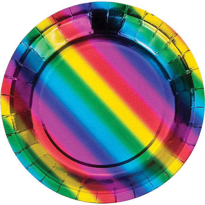 Bulk Rainbow Foil Paper Dessert Plates (96 per Case)