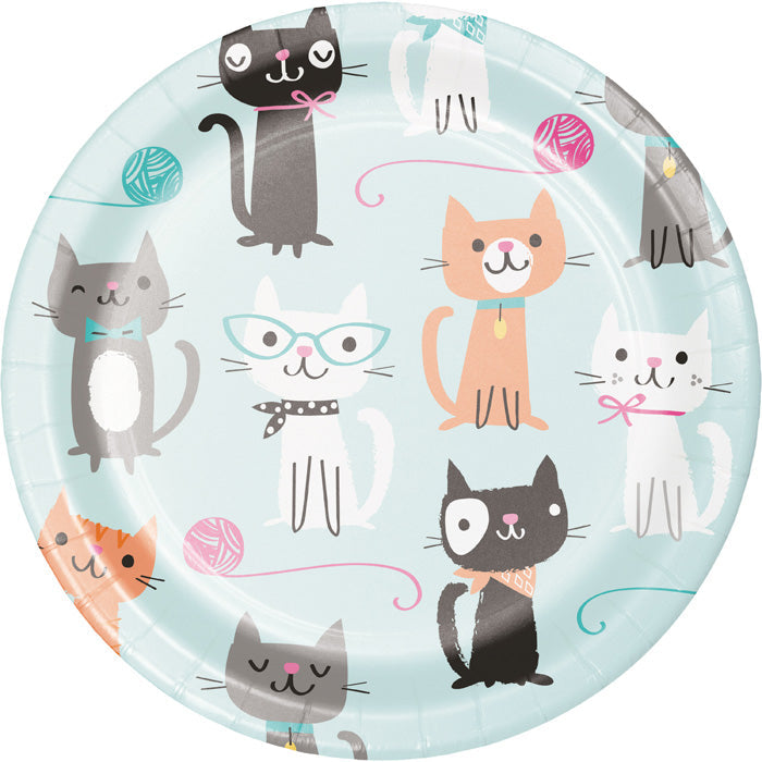 Bulk Purr-fect Cat Party Paper Dessert Plates (96 per Case)