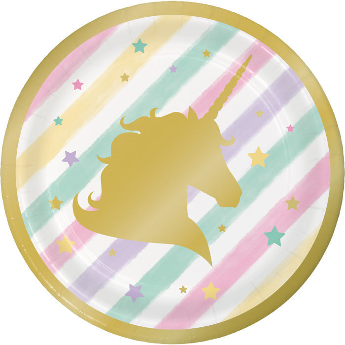 Bulk Sparkle Unicorn Paper Dessert Plates (96 per Case)