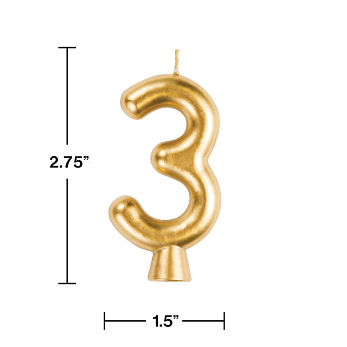 Bulk Gold Number 3 Candles (12 per Case)