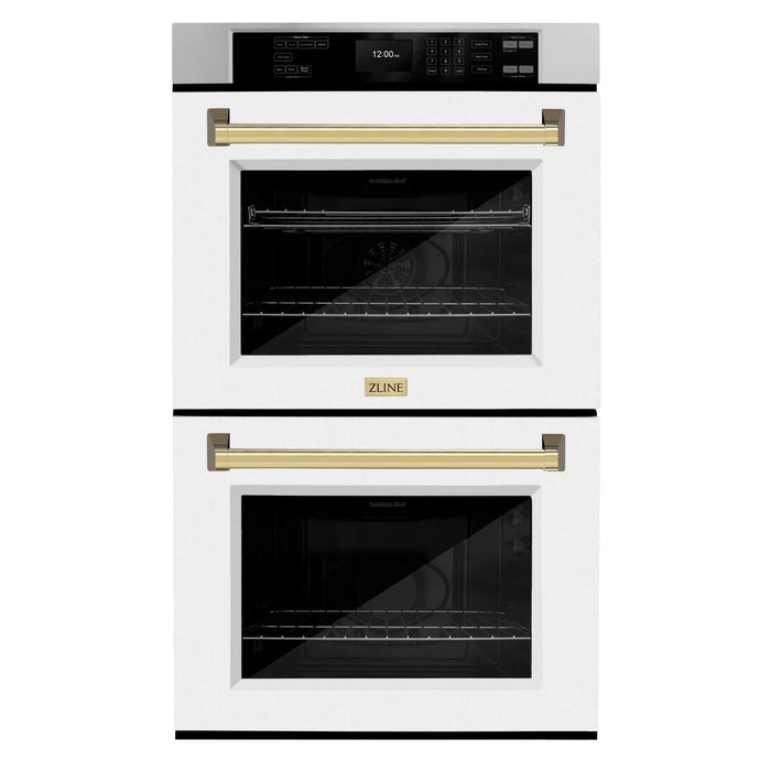 ZLINE 30"Professional True Convection Double Wall Oven, Air Fry, Self Clean, White Matte, Gold WADZ-WM-30-G