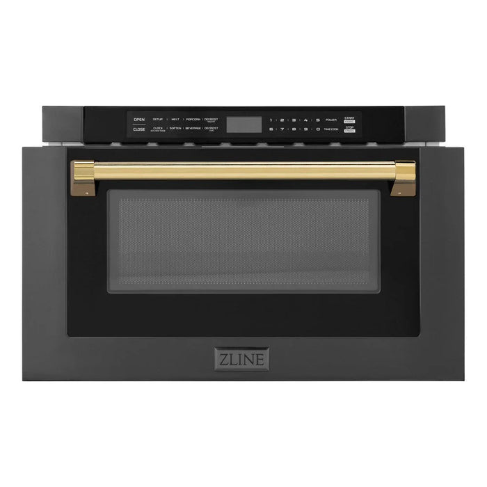 ZLINE 24" Microwave Drawer, Black Stainless, Gold MWDZ-1-BS-H-G