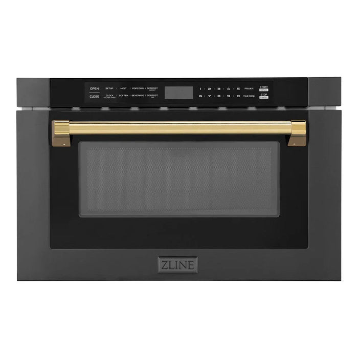ZLINE 24" Microwave Drawer, Black Stainless, Gold MWDZ-1-BS-H-G