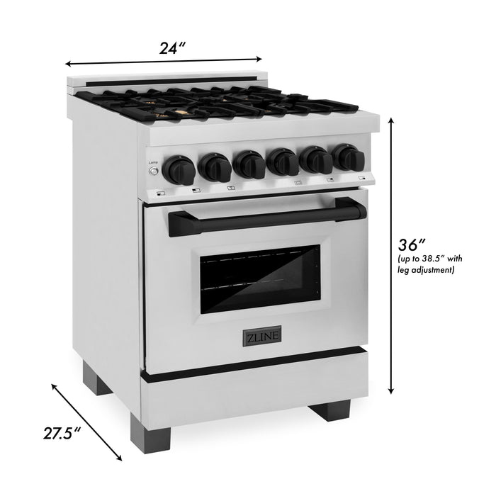 ZLINE 24" Autograph Dual Fuel Range, Stainless, Black accents, RAZ-24-MB