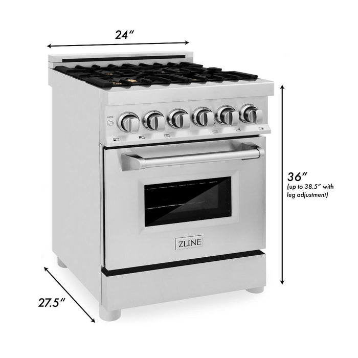 ZLINE 24" Dual Fuel Range, Stainless Steel, Brass Burners, RA-BR-24