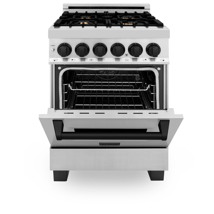 ZLINE 24" Autograph Dual Fuel Range, Stainless, Black accents, RAZ-24-MB