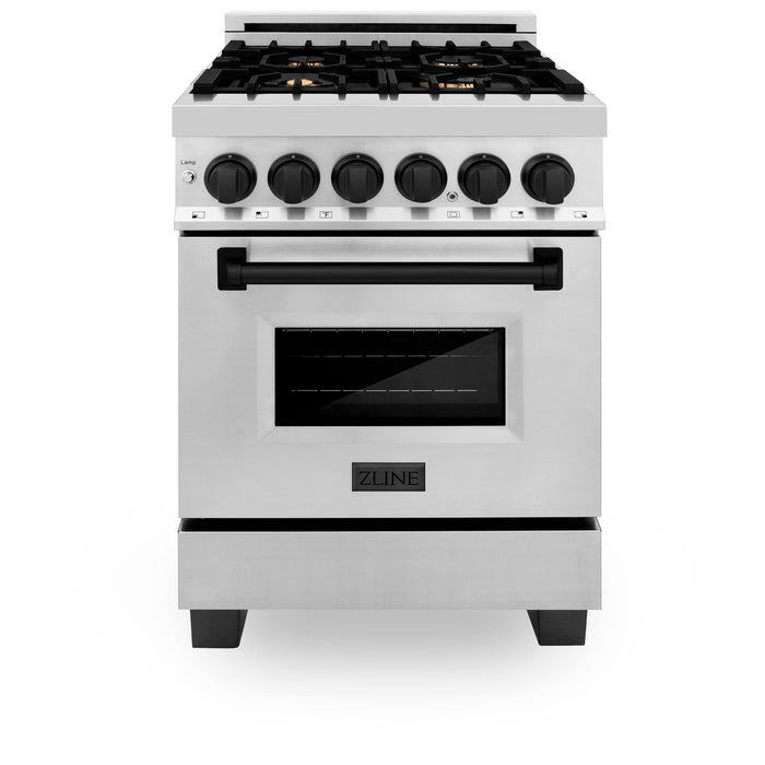 ZLINE 24" Autograph Dual Fuel Range, Stainless, Black accents, RAZ-24-MB