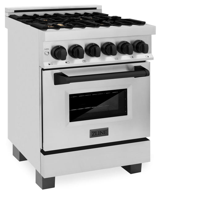 ZLINE 24" Autograph Dual Fuel Range, Stainless, Black accents, RAZ-24-MB