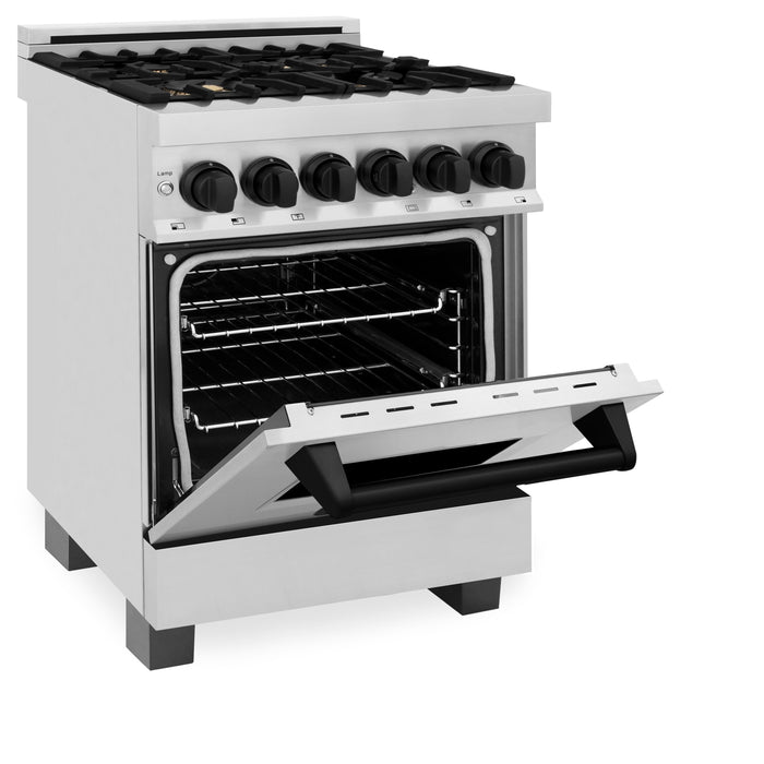 ZLINE 24" Autograph Dual Fuel Range, Stainless, Black accents, RAZ-24-MB