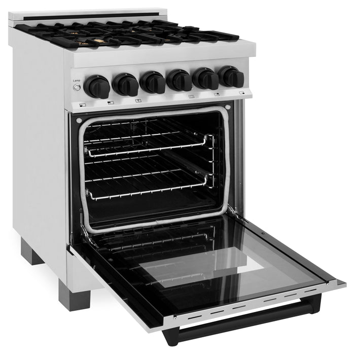 ZLINE 24" Autograph Dual Fuel Range, Stainless, Black accents, RAZ-24-MB