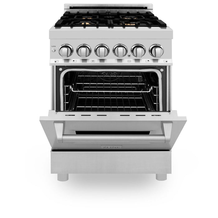 ZLINE 24" Dual Fuel Range, Stainless Steel, Brass Burners, RA-BR-24