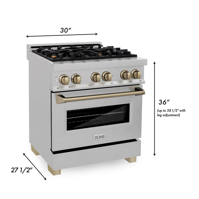 ZLINE Autograph 30" 4.0 cu. ft. Dual Fuel Range , Gas Stove Electric Oven Stainless Steel Champagne Bronze Accents RASZ-SN-30-CB