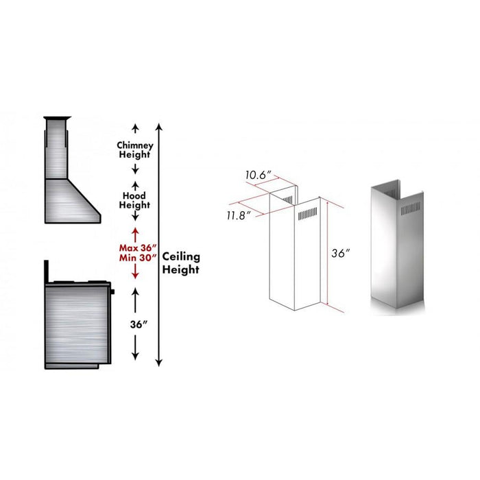ZLINE 1 Piece Chimney Extension for 10ft. Ceiling, 1PCEXT-KZ