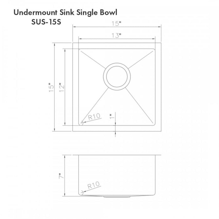 ZLINE 15" Undermount Single Bowl Bar Sink DuraSnow Stainless Steel, SUS-15S