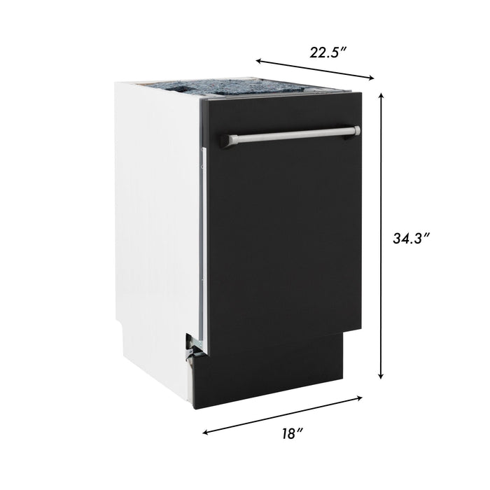 ZLINE 18" Dishwasher in Black matt panel, Stainless Tub, DWV-BLM-18