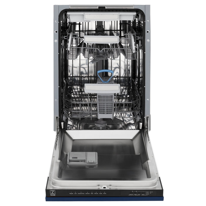ZLINE 18" Dishwasher in Blue gloss panel, Stainless Tub, DWV-BG-18