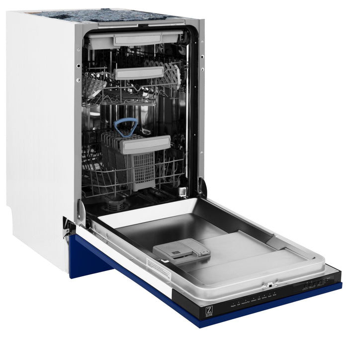 ZLINE 18" Dishwasher in Blue gloss panel, Stainless Tub, DWV-BG-18